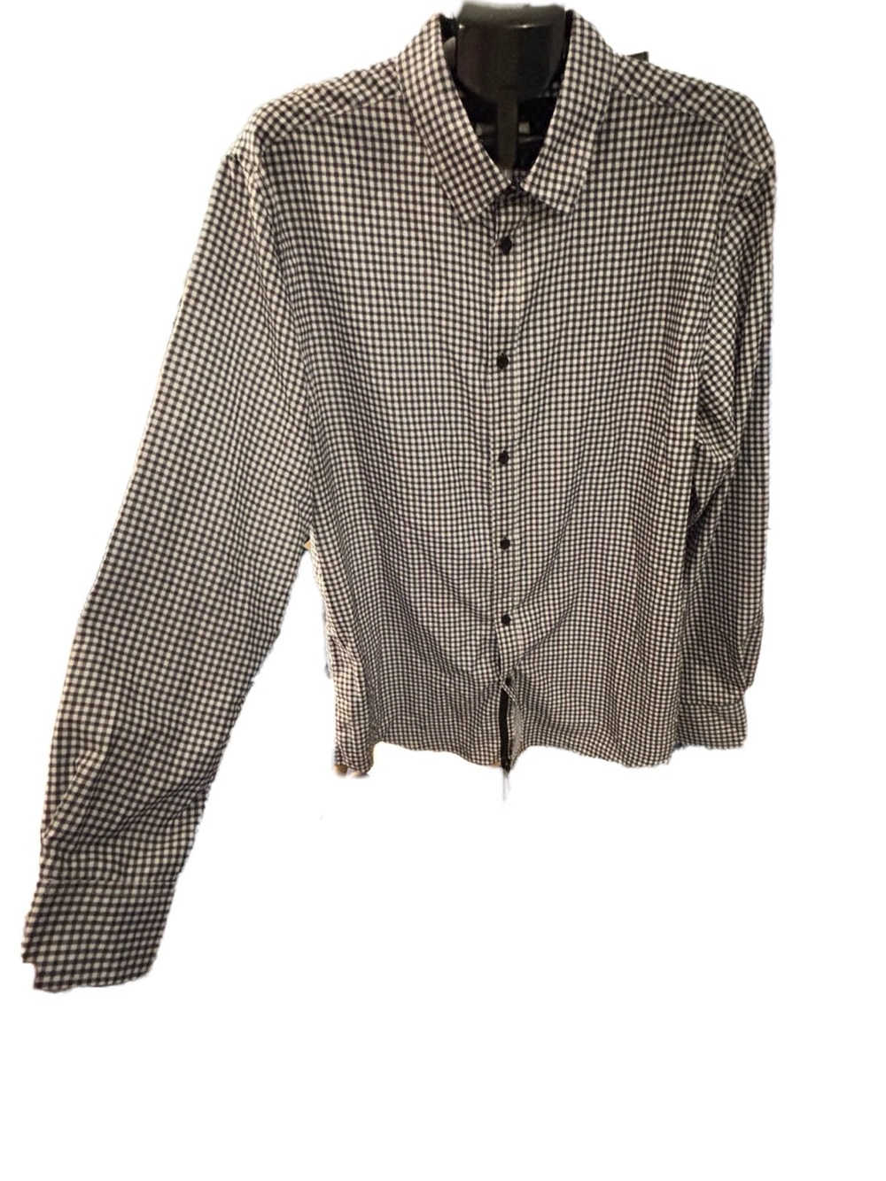Men's Black and White Gingham Button-Down Shirt